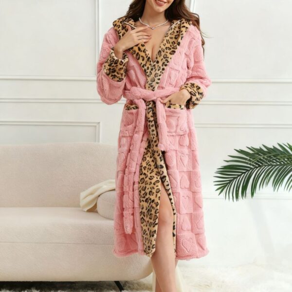 Leopard Heart Patchwork Lace-Up Hooded Robe